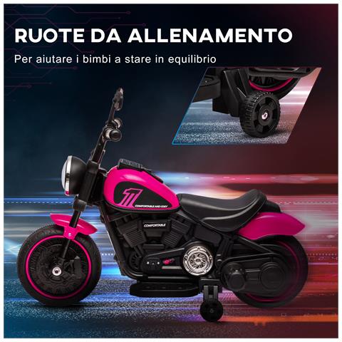Moto Elettrica Per Bambini 18-36 Mesi Con Rotelle E Fanale, 76x42x57 Cm, Rosa E Nero - Foto 2