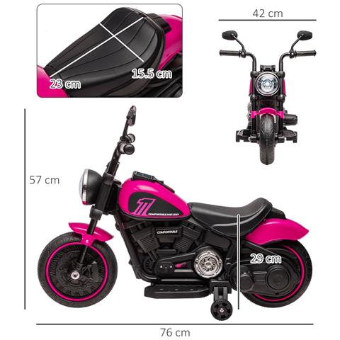 Moto Elettrica Per Bambini 18-36 Mesi Con Rotelle E Fanale, 76x42x57 Cm, Rosa E Nero - Foto 6