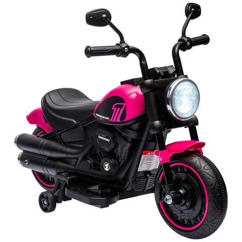 Moto Elettrica Per Bambini 18-36 Mesi Con Rotelle E Fanale, 76x42x57 Cm, Rosa E Nero - Foto 1
