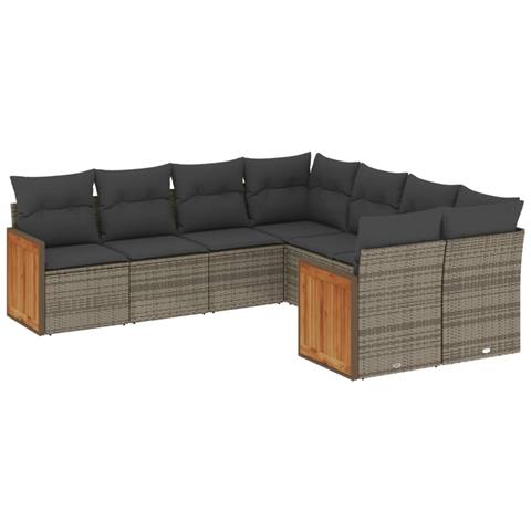 Set Divano Da Giardino 8 Pz Con Cuscini Grigio In Polyrattan - Foto 1