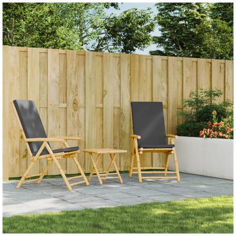 Sedie Da Giardino Pieghevoli Reclinabili 2 Pz Con Cuscini Bambù - Foto 3