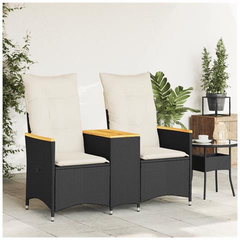 Divano Giardino Reclinabile 2posti Con Tavolino Nero Polyrattan - Foto 3