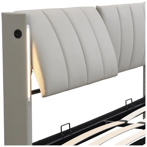 Letto Contenitore  160 X 200 Cm, Letto Idraulico, Con Illuminazione A Led, Con Vano Contenitore, Testiera Regolabile, Pu, Grigio - Foto 4