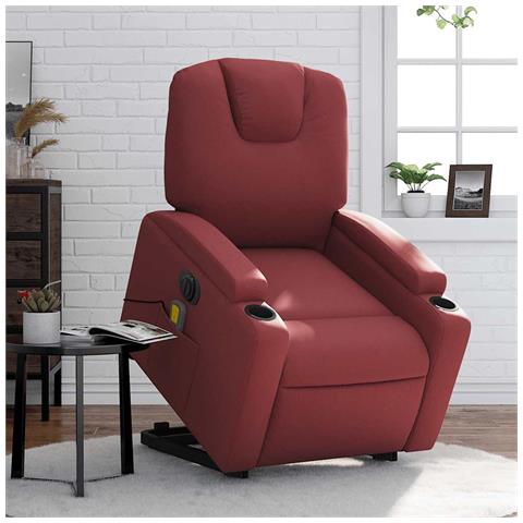 Poltrona Alzapersona Reclinabile Rosso Vino In Similpelle - Foto 8