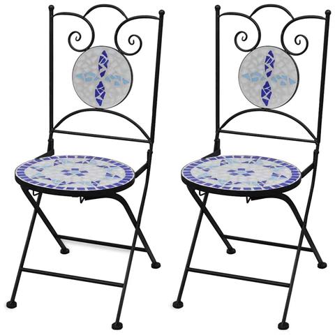 Lusso Casadino -  Sedie Da Bistrot Pieghevoli 2 Pz In Ceramica Blu E Bianco - Foto 2
