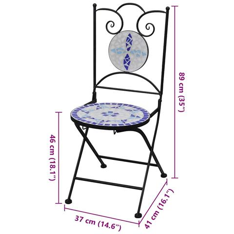 Lusso Casadino -  Sedie Da Bistrot Pieghevoli 2 Pz In Ceramica Blu E Bianco - Foto 7