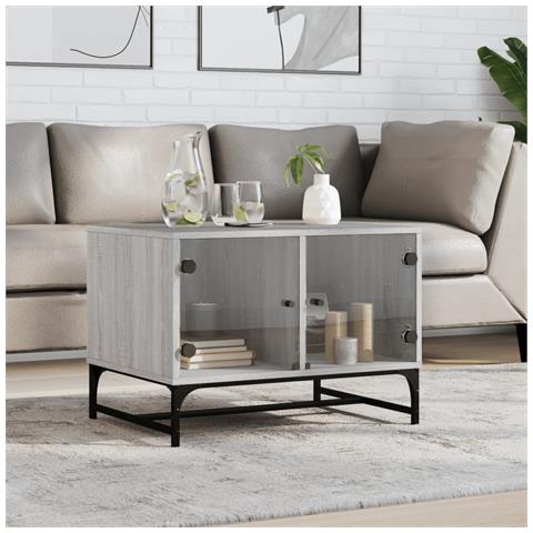 Lusso Casadino -  Tavolino Salotto Con Ante In Vetro Grigio Sonoma 68,5x50x50 Cm - Foto 8