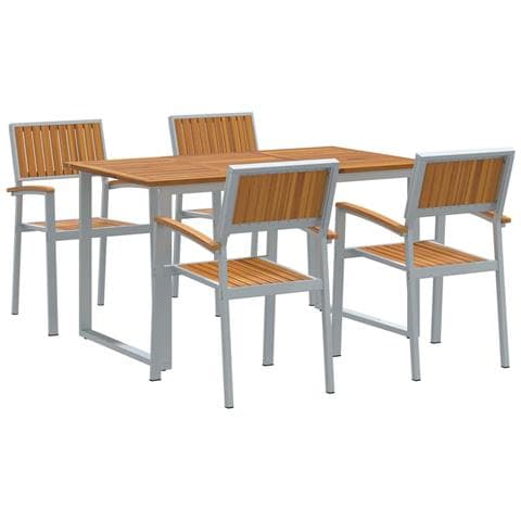 Set da Pranzo da Giardino 5 Pezzi Grigio in Acciaio e Legno Massello di Acacia - Foto 1