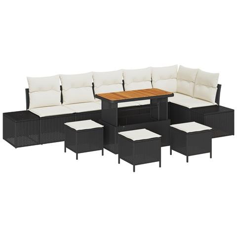 Set Divano da Giardino 10 Pezzi con Cuscini Polyrattan Nero, Divano da Giardino a 2 Posti con Cuscini Polyrattan Nero, Set da Pranzo da Giardino 4 Pezzi con Cuscini Polyrattan Nero - Foto 1