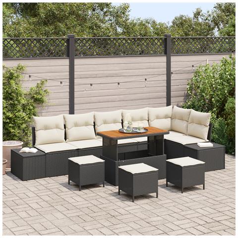 Set Divano da Giardino 10 Pezzi con Cuscini Polyrattan Nero, Divano da Giardino a 2 Posti con Cuscini Polyrattan Nero, Set da Pranzo da Giardino 4 Pezzi con Cuscini Polyrattan Nero - Foto 2
