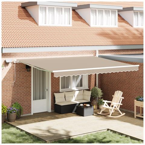 Ombrellone Manuale Retrattile con LED Beige 450x300 cm, Tessuto di Ricambio per Ombrellone  4,5x3 m Beige - Foto 2