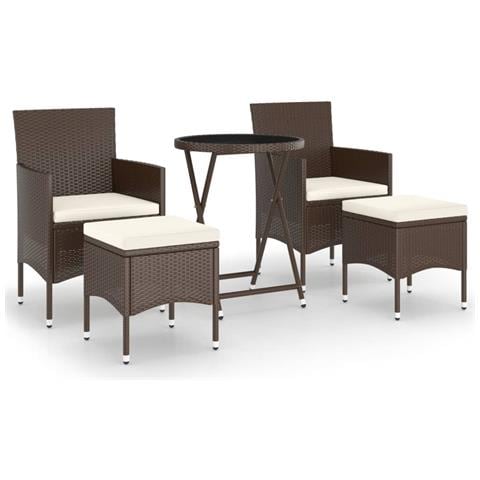 Set Bistrot Giardino 5 pz Polyrattan e Vetro Temperato Marrone - Foto 1