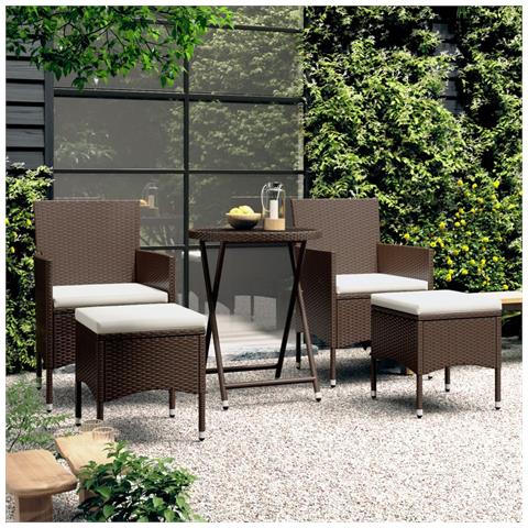 Set Bistrot Giardino 5 pz Polyrattan e Vetro Temperato Marrone - Foto 2