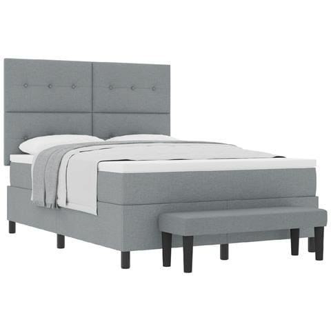 Letto con Rete a Molle e Panchina Grigio Chiaro 140x190 cm Tessuto - Foto 1
