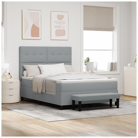 Letto con Rete a Molle e Panchina Grigio Chiaro 140x190 cm Tessuto - Foto 2