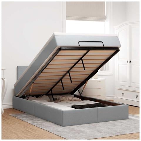 Pouf Letto con Materasso Grigio Chiaro 120x190 cm in Tessuto - Foto 2