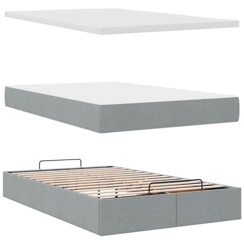 Pouf Letto con Materasso Grigio Chiaro 120x190 cm in Tessuto - Foto 9