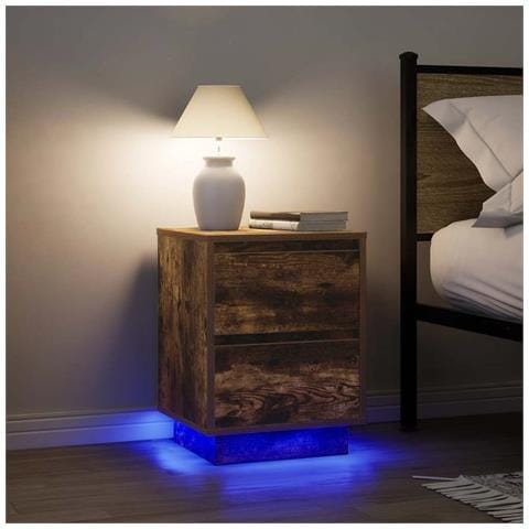 Comodini con Luci a LED 2 pz Rovere Fumo 38x34x50 cm - Foto 2