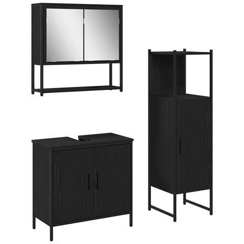 Set di mobili da bagno 3 pezzi in legno ingegnerizzato rovere nero - Foto 1
