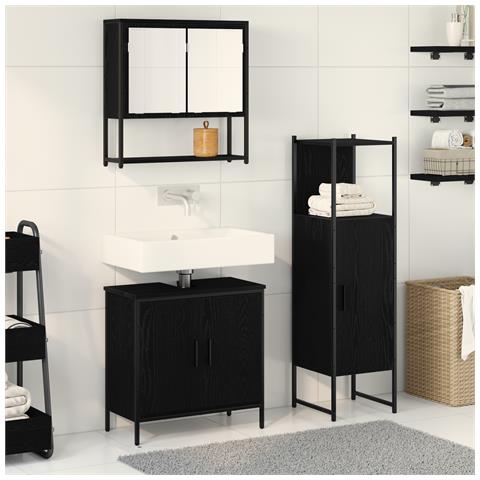 Set di mobili da bagno 3 pezzi in legno ingegnerizzato rovere nero - Foto 2