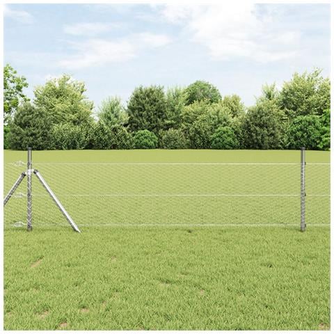 Recinzione Esagonale  0.8x25 m Acciaio Zincato, Pali per Recinzione  13 pz Ø32 mm 120 cm Acciaio Zincato - Foto 2