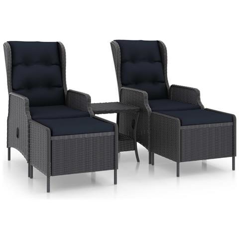 Lusso Casadino -  Set Divani Da Giardino 3 Pz Con Cuscini Polyrattan Grigio Scuro - Foto 1