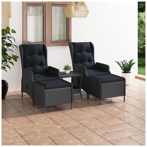 Lusso Casadino -  Set Divani Da Giardino 3 Pz Con Cuscini Polyrattan Grigio Scuro - Foto 8