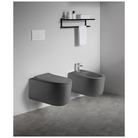 Sanitari Sospesi Wc E Bidet In Ceramica Copriwater Soft-close Tramontana Grigio Opaco - Foto 1