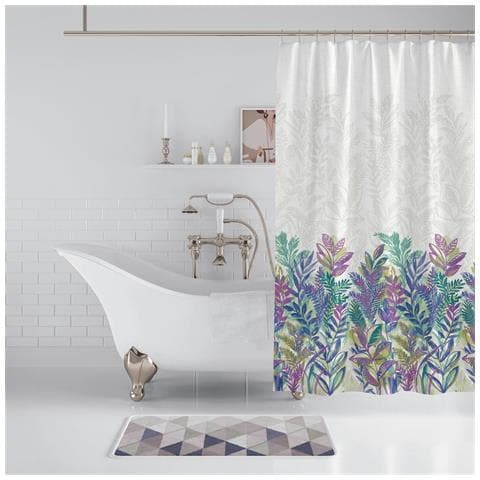 Tenda Da Doccia Impermeabile 180x180 Cm Bianca Foglie Tropicali Colorate - Foto 2