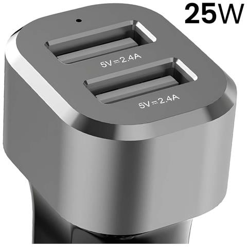 Caricatore Per Auto Usb Doppio 2.4a 24w Ricarica Rapido E Sicuro, Nero / Argento - Foto 2