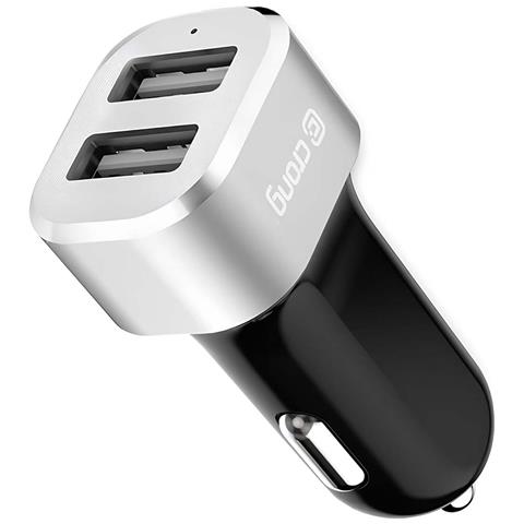 Caricatore Per Auto Usb Doppio 2.4a 24w Ricarica Rapido E Sicuro, Nero / Argento - Foto 1