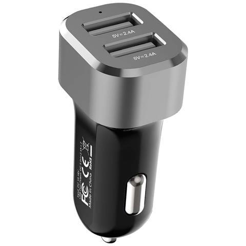 Caricatore Per Auto Usb Doppio 2.4a 24w Ricarica Rapido E Sicuro, Nero / Argento - Foto 5
