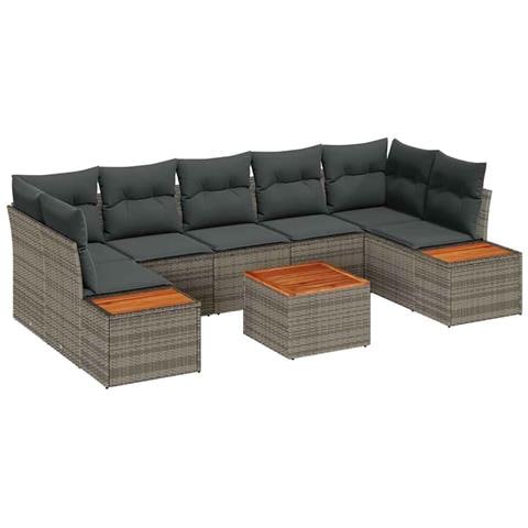 Set Divano da Giardino con cuscino 8 pcs Grigio Poly Rattan - Foto 1