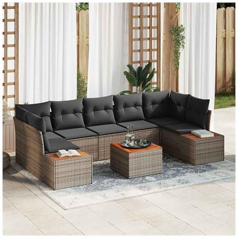 Set Divano da Giardino con cuscino 8 pcs Grigio Poly Rattan - Foto 2
