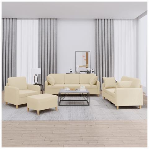 Set Divani 4 pz con Cuscini Crema in Tessuto - Foto 2