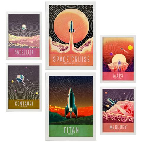 Set Di 6 Stampe Collezione Planetarium Di Poster Con Estetica Collage Per La Decorazione D'interni A3 & A4 Cornice Bianca - Foto 1