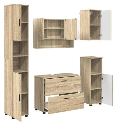 Set di mobili per il bagno con cassetto 5 pcs Rovere Sonoma - Foto 1