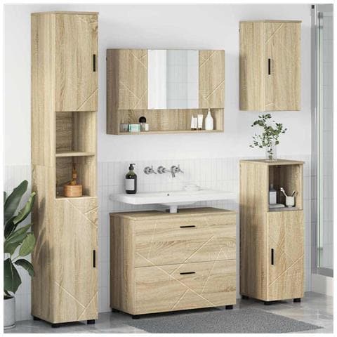 Set di mobili per il bagno con cassetto 5 pcs Rovere Sonoma - Foto 2