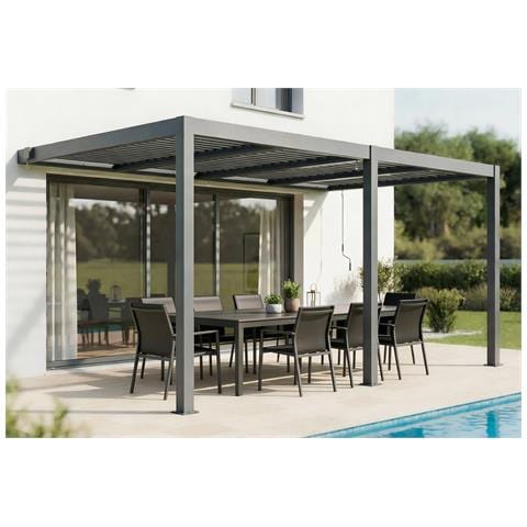 Pergola Bioclimatica Agosta 5x3, Addossata A Parete, Altezza 250cm - Alluminio Grigio - Foto 1