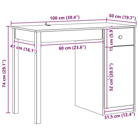Scrivania Marrone Cera 100 x 50 x 74 cm Legno di pino massiccio - Foto 9