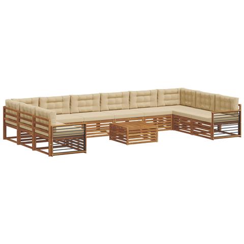 Set divani 11 pcs Naturale e Beige Legno di Acacia Massello - Foto 1