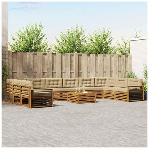 Set divani 11 pcs Naturale e Beige Legno di Acacia Massello - Foto 2