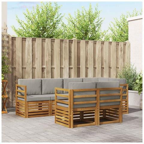 Set divani con cuscino 7 pcs Grigio Naturale e Chiaro - Foto 2
