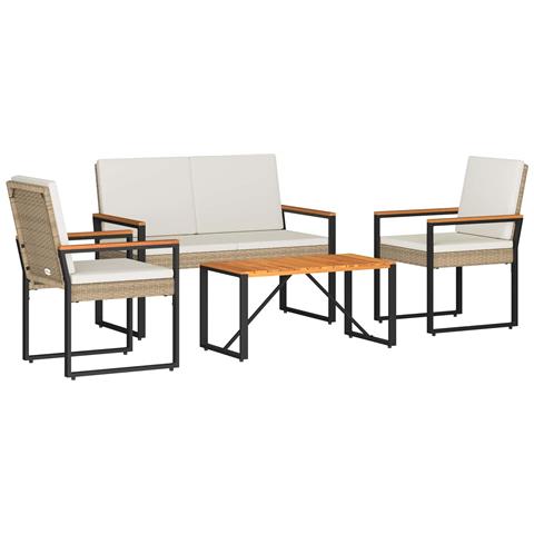 Set Mobili da Esterno 4 pcs Beige e Bianco Crema polyrattan - Foto 1