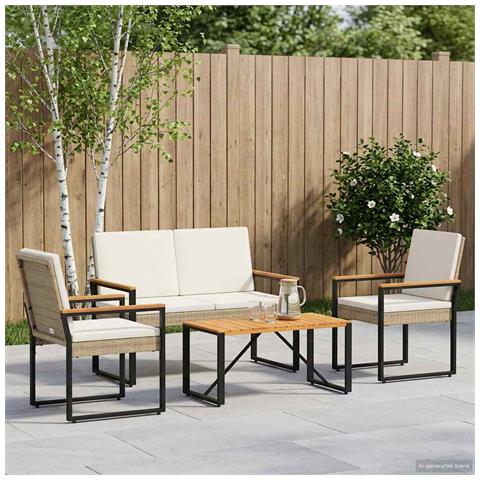 Set Mobili da Esterno 4 pcs Beige e Bianco Crema polyrattan - Foto 2