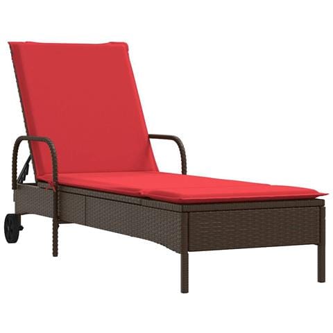Lettino prendisole con ruote e Cuscino in Polyrattan Marrone - Foto 1