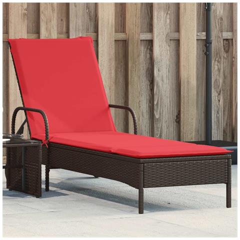 Lettino prendisole con ruote e Cuscino in Polyrattan Marrone - Foto 2