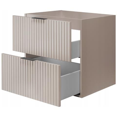 Mobile sottolavabo da 140 cm, Sospeso, Finitura ""Ribattuta"" color cashmere, Piano marrone, FLOW - Foto 2