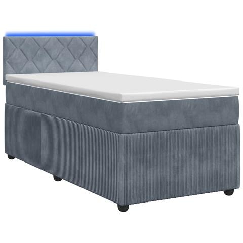 Letto con Box Spring, Materasso e LED Grigio Scuro 90 x 190 cm - Foto 1