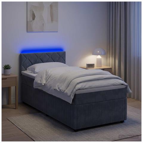 Letto con Box Spring, Materasso e LED Grigio Scuro 90 x 190 cm - Foto 2